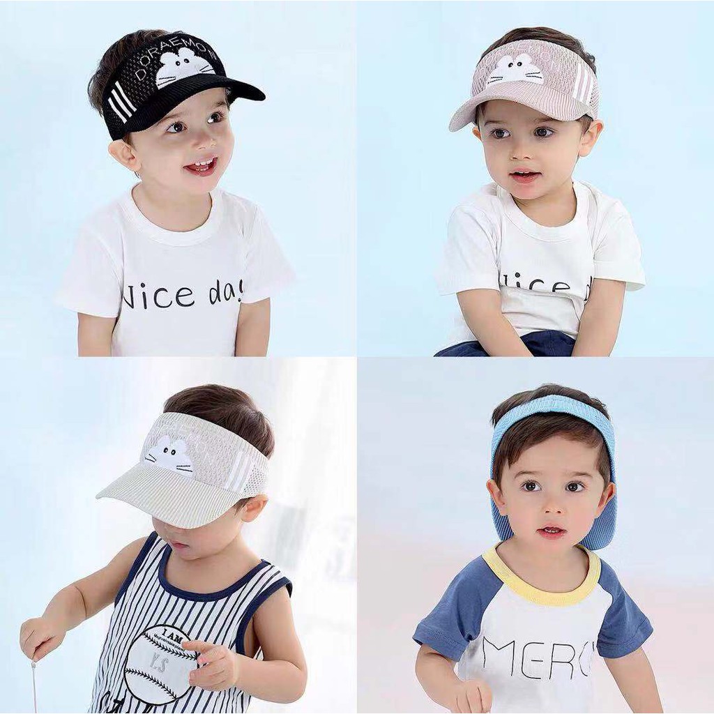 Topi Visor/Sunshade Motif Kartun Doraemon Warna Hitam/Pink untuk Anak Perempuan/Laki-laki