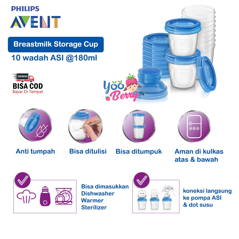 Philips Avent 10 pc Breastmilk Storage Cup Wadah Botol ASI 180 ml Berry Mart
