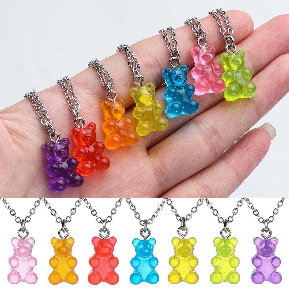 Charm Beruang Resin Nanas Warna Permen Gelang Rantai Stanless Steel Liontin Beruang