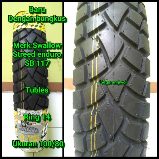 Ban tubles motor matic ring 14 Ukuran 100/80 merk Swallow streed enduro semi tril
