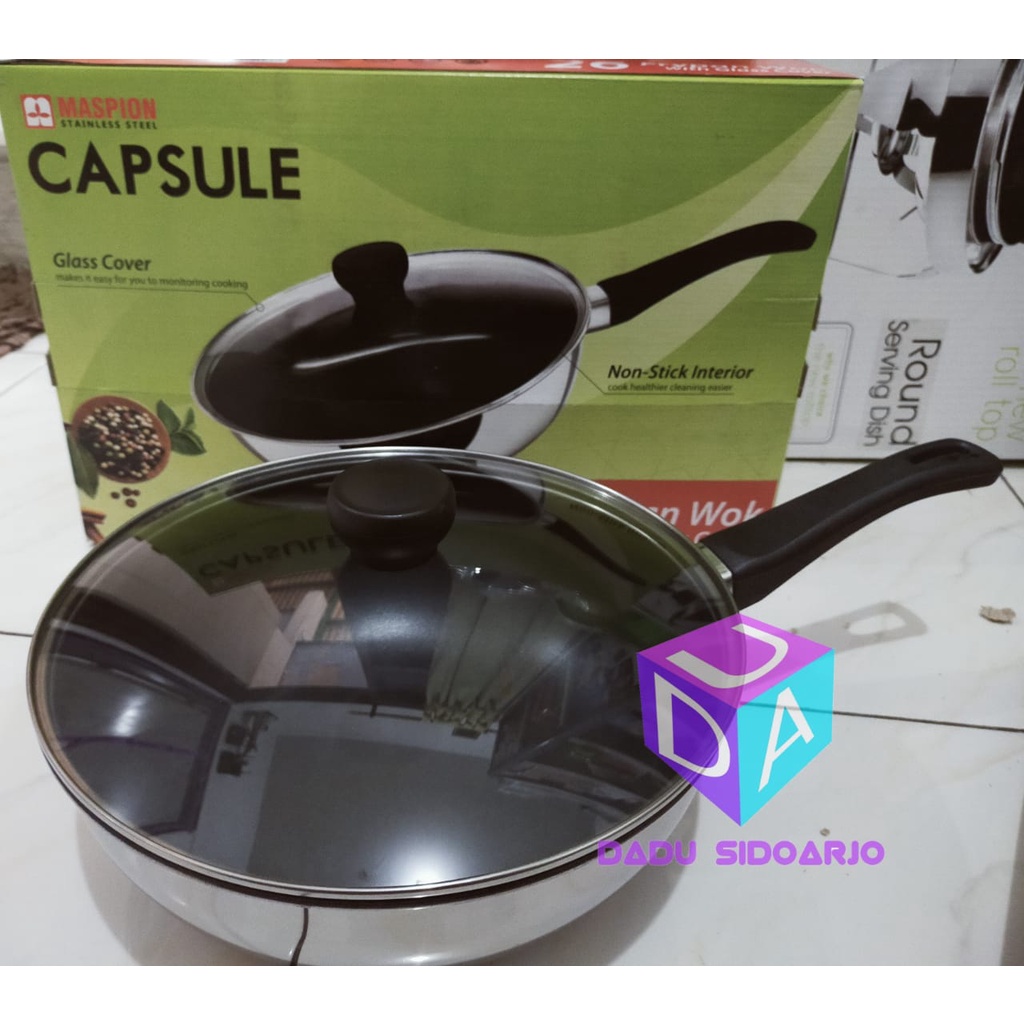 Wajan Penggorengan Stainless Maspion 26cm Frypan Wok with Glass Cover / tutup kaca