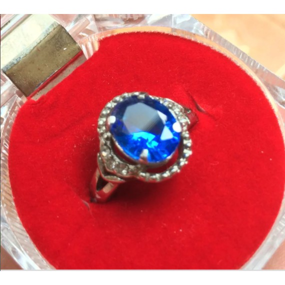 Batu Akik King Safir Saphire Biru Cutting Oval Quartz Ring Wanita HQ