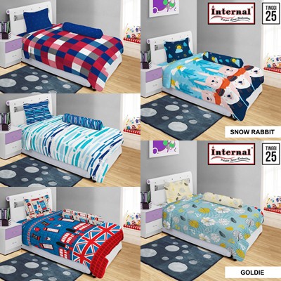 Sprei Katun INTERNAL Single Size uk 120x200 Tinggi 25 T25cm FULL 100% KATUN MURAH British Beach Car Goldie Ocean Snow Rabbit Ker0pi