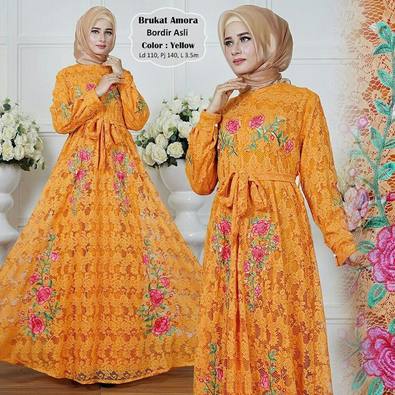 model baju muslim gamis terbaru dan modern Brukat Amora Bordir