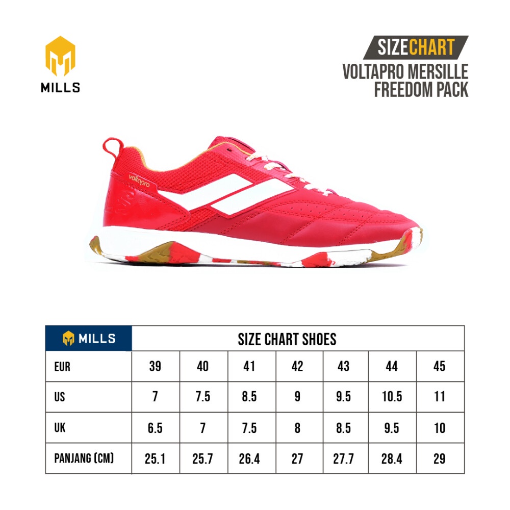 GRATIS ONGKIR !!! COD !!! SEPATU FUTSAL ORIGINAL MILLS VOLTAPRO MERSILLE FREEDOM PACK RED WHITE TERBARU DISKON OJANSPORT