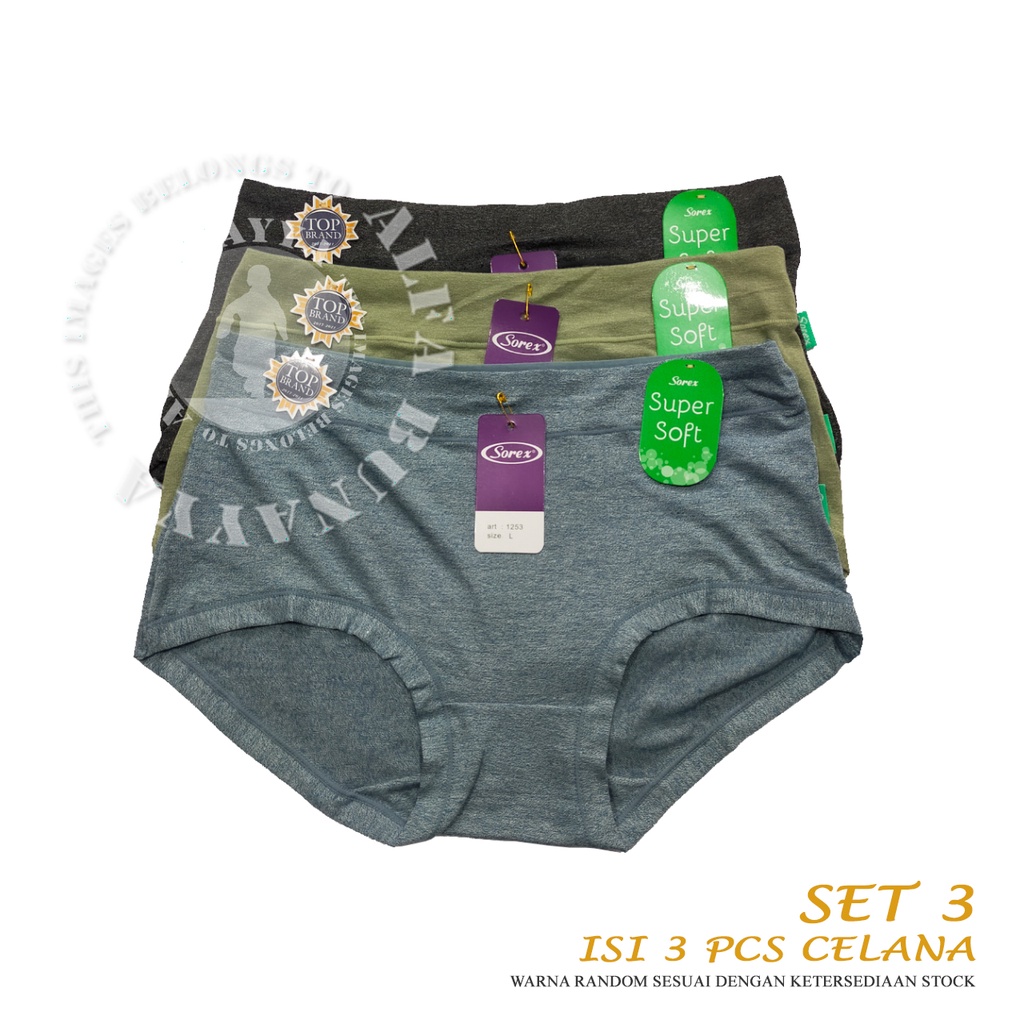 3 Pcs Celana Dalam Wanita SOREX 1253 - MIDI Cutting - Super Soft CD Underwear - Pakaian Dalam Wanita Katun Cotton