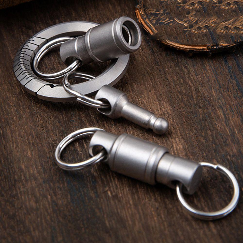 [Elegan] Titanium Alloy Keyring Removable Klip Tahan Lama Rilis Cepat Sabuk Pinggang Dual Detachable Pull Outdoor Tool Keychain