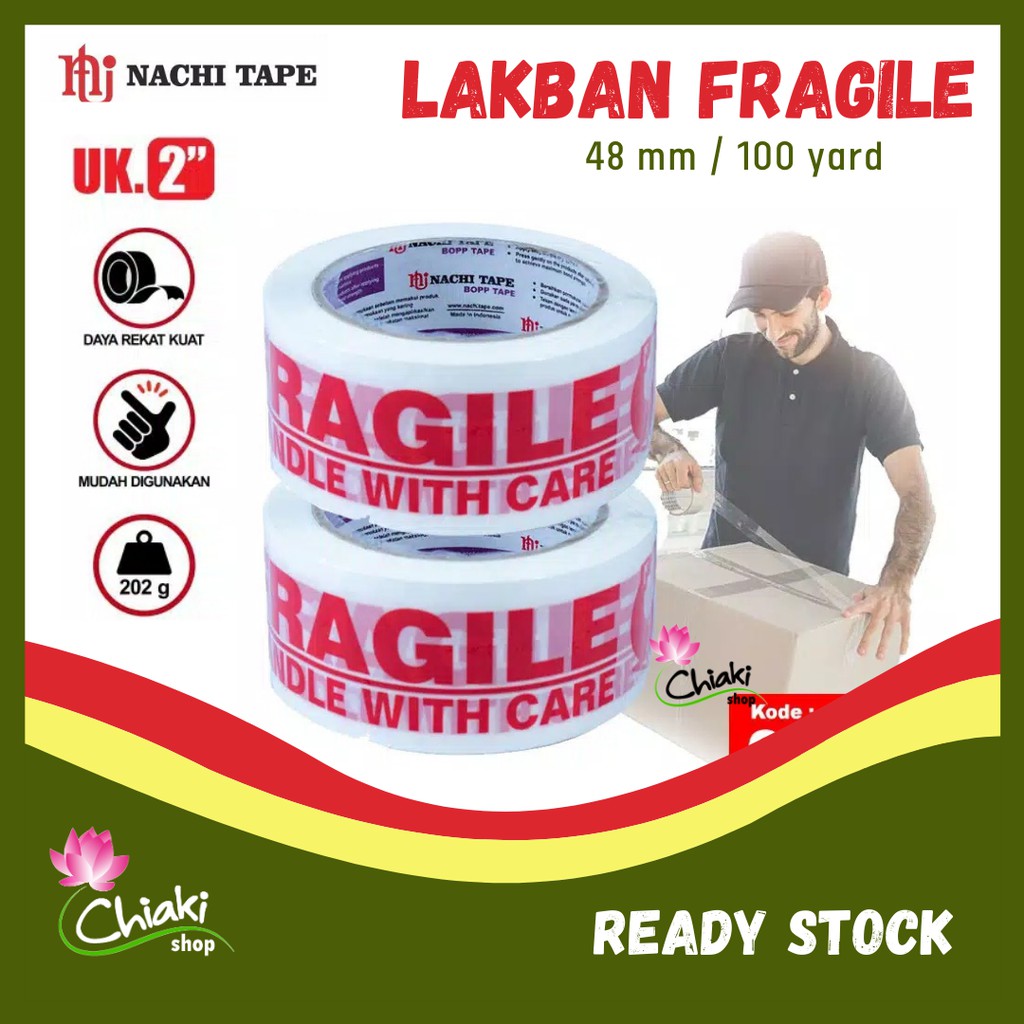 

Lakban FRAGILE NACHI Tape Isolasi OPP 2 inch 48 mm 100 yard Solasi Solatip Selotip