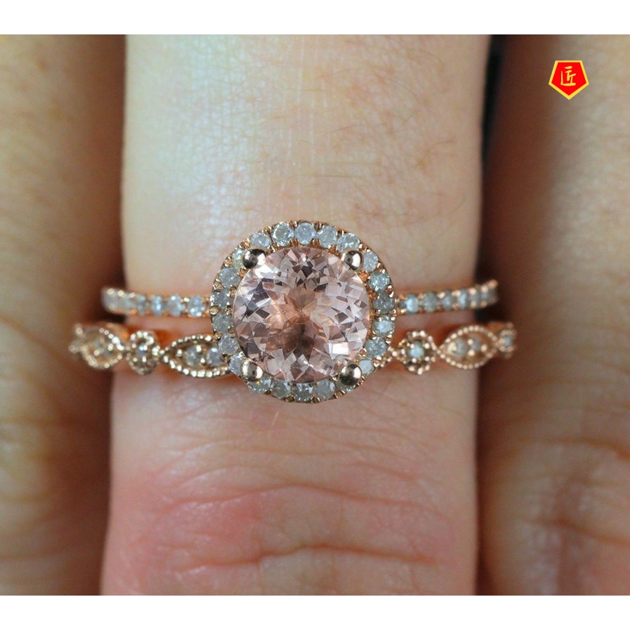 [Ready Stock]18 Rose Gold Ring Set Micro Inlaid Moissanite