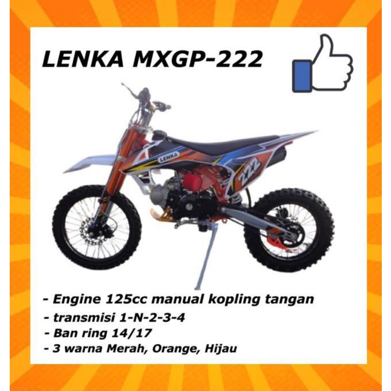 MOTOR MEDIUM TRAIL LENKA MXGP 222 MESIN 4 TAK 125 CC MANUAL KOPLING RING 14 - 17 - MAINAN MOTOR CROSS