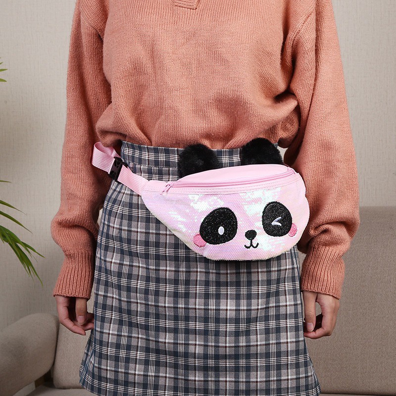 tas pinggang sequin panda TU045 waist bag anak