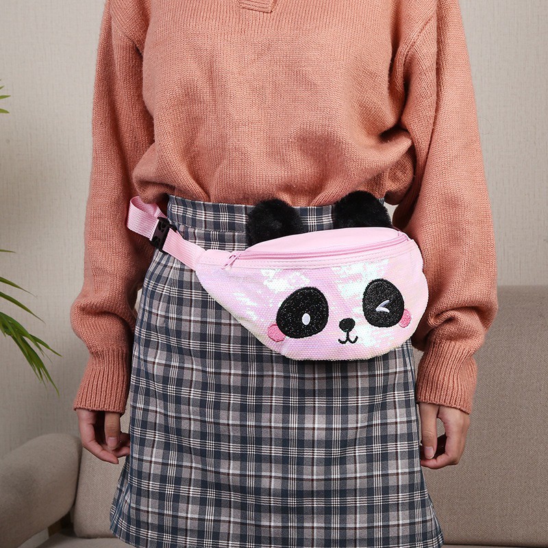 tas pinggang sequin panda TU045 waist bag anak