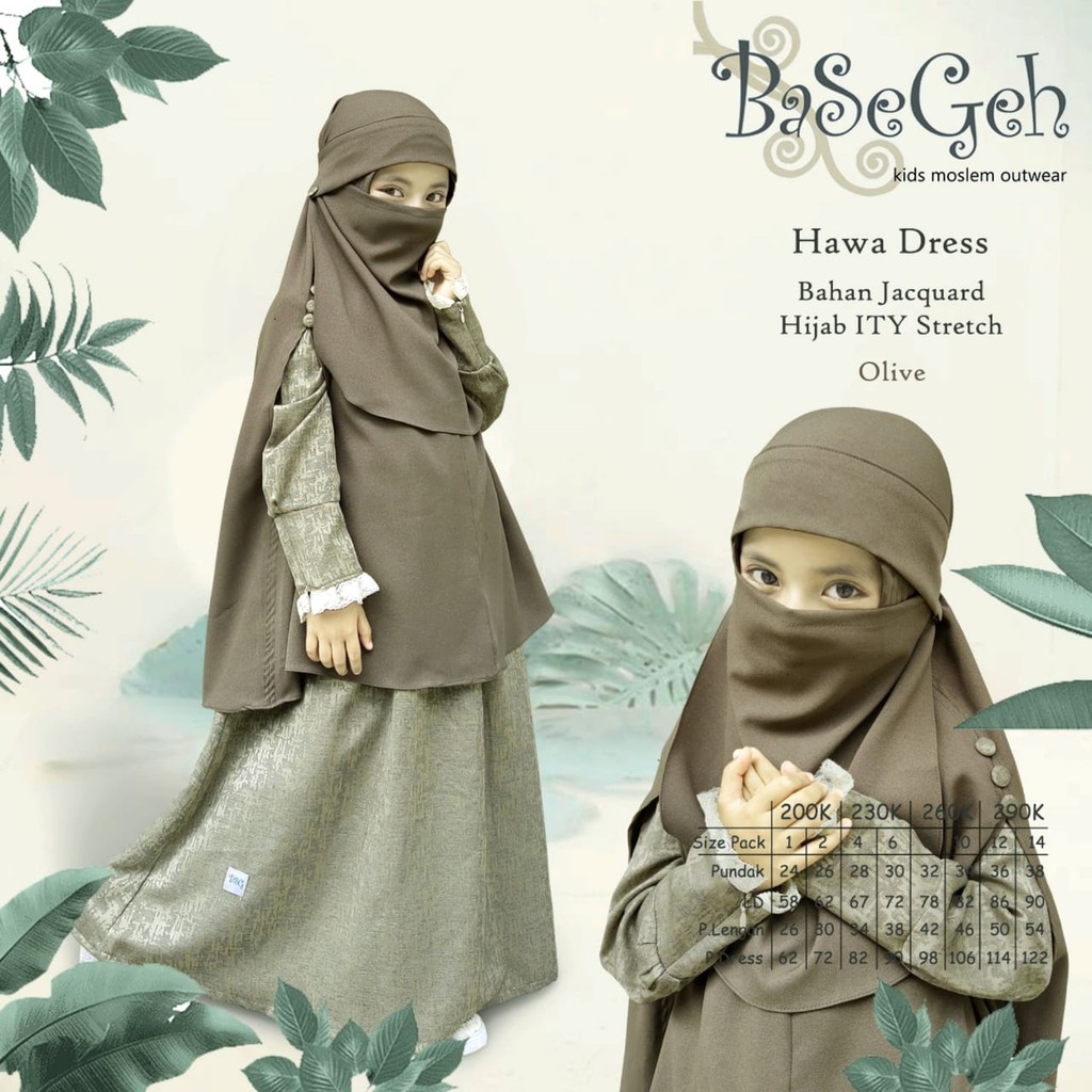 Hawa Olive Baju Muslim Gamis Anak Basegeh Hawa Dress