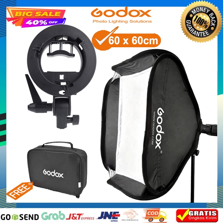 Godox S-Type Softbox Flash Diffuser Camera DSLR 80 X 80CM, 60 x60cm, 50 x50cm, Godox S2 Bowens Mount Flash S-Type V1 V860II TT350 AD400Pro AD200Pro, Godox s Speedlite Flash Mount Holder Bracket Lampu Kamera, Payung Studio Softbox Reflektor Flash