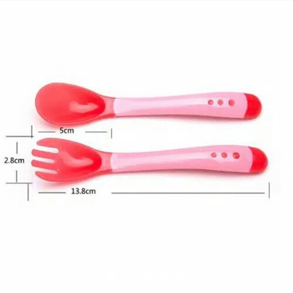 Sendok dan Garpu Bayi / Sendok SAJA SILICONE HEAT SENSOR Murah dan Aman CBKS 12 LC