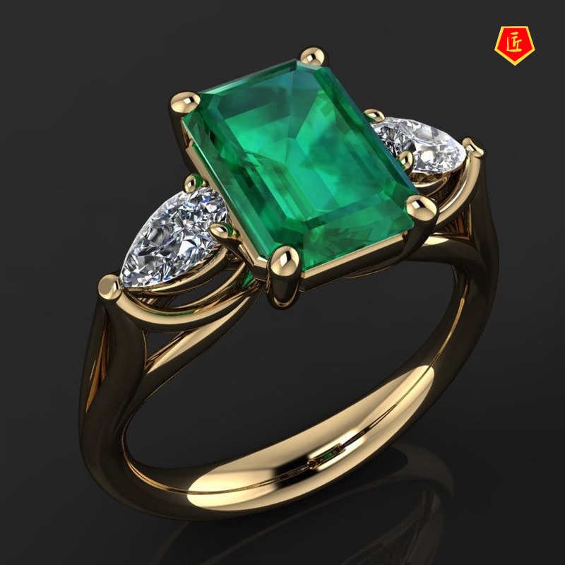 [Ready Stock]Fashion Elegant 18K Gold Green Square Diamond Ring