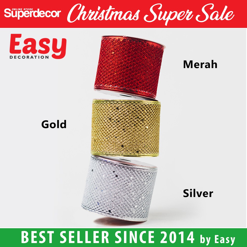 

Pita Natal Kawat Roll Hiasan Ornamen Dekorasi Parcel Jala 6,3 cm