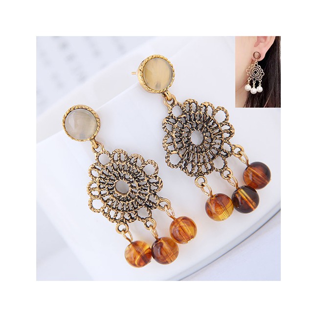 LRC Anting Tusuk Fashion Color Metal Hollow Flower Drop Earrings A572XX