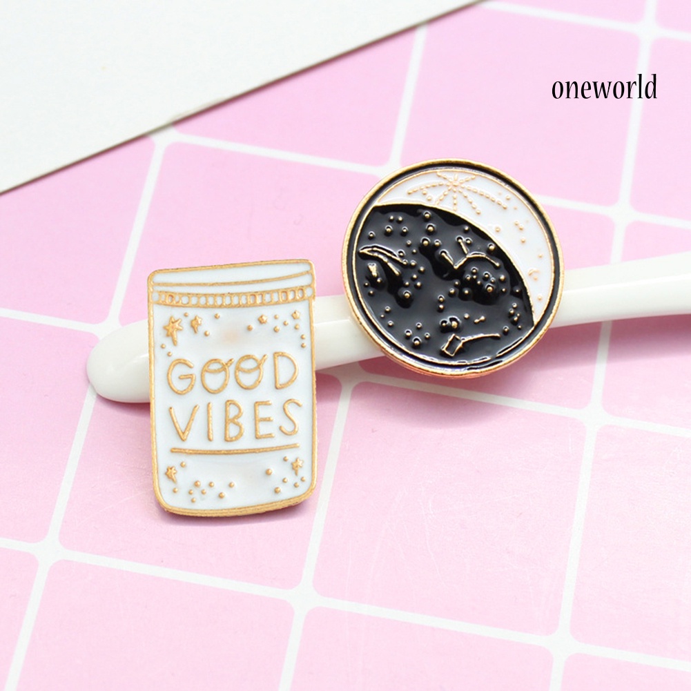 OW@ 2Pcs Brooch Pin Good Vibes Polaris Ursa Major Denim Jacket Coat Suit Badges