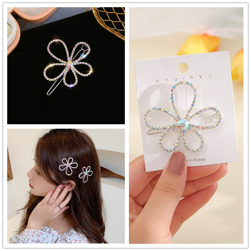 Fashion AB Colorful Rhinestone Hairclips Women Girls Korea Sweet  Flower Hair Pins Hair Accessories