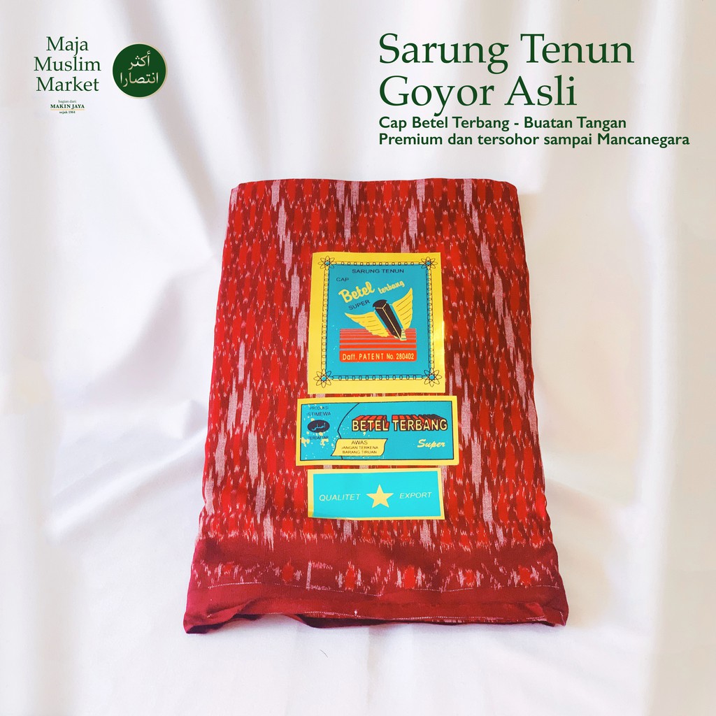 SARUNG TENUN GOYOR PREMIUM LEGENDARIS DIJAMIN ASLI - BETEL TERBANG MERAH - BUATAN TANGAN, MESIN KAYU