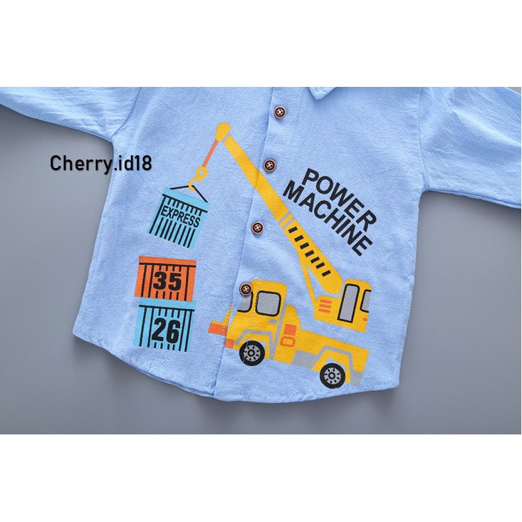 Cherry COD Atasan Kemeja Anak Lengan Panjang Motif Traktor  / Baju Anak Laki Laki / Kemeja Distro Anak AK002