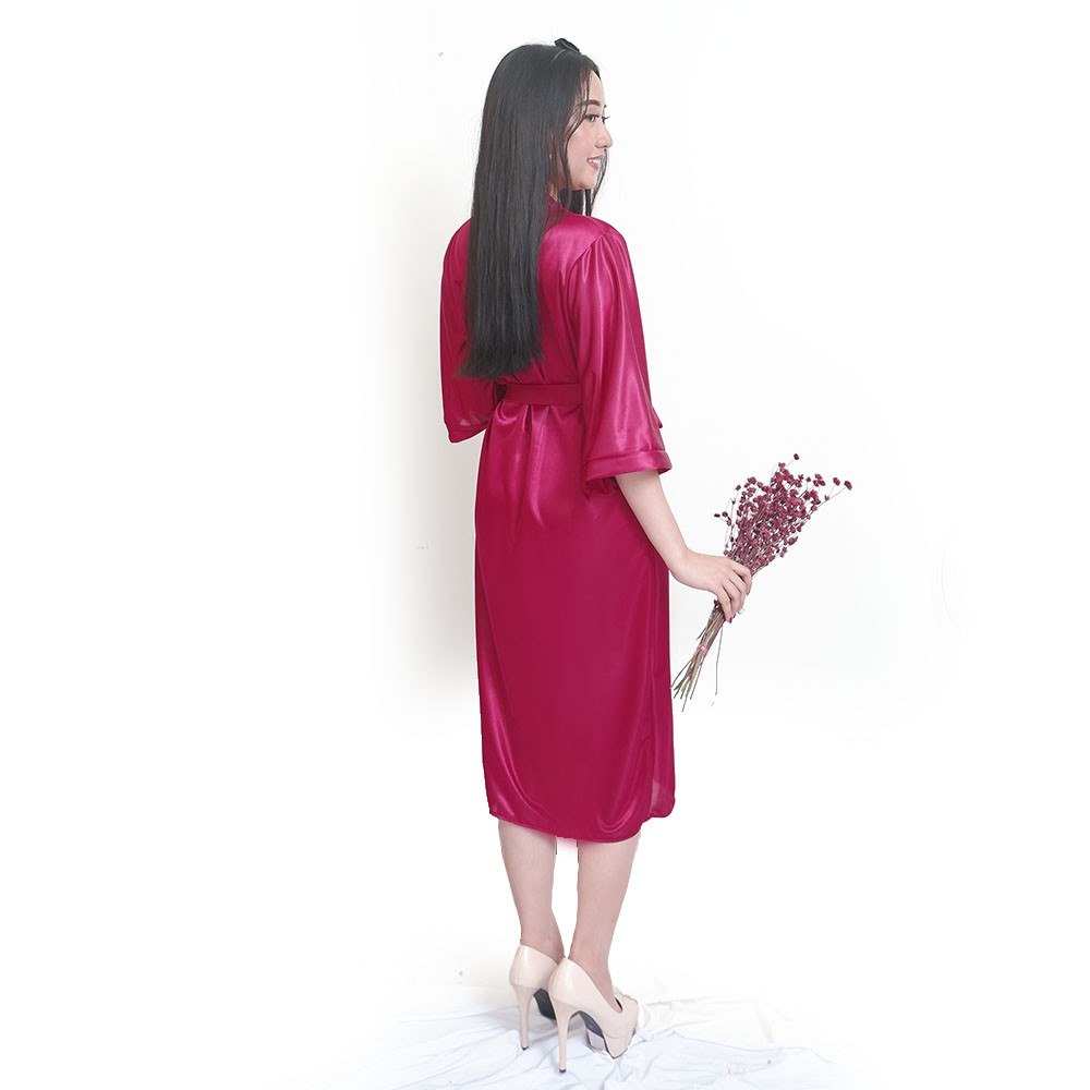 FOLVA bridesmaid kimono wedding baju tidur satin 1556MKIM Maroon-2