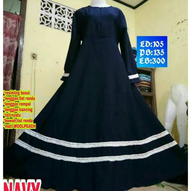 Gamis wolpeach Ekslusive/ Gamis polos wolfis renda bawah