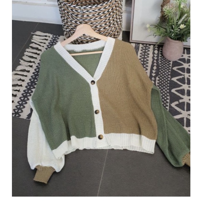 Cardigan Rajut Candy Twist Rajut 3 Tone elsa Helena candy