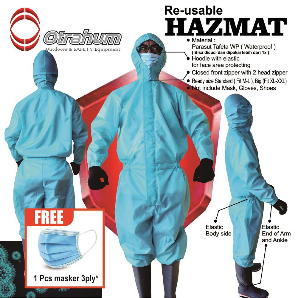  Baju  Hazmat Suit APD Waterproof Reusable bahan Parasut  