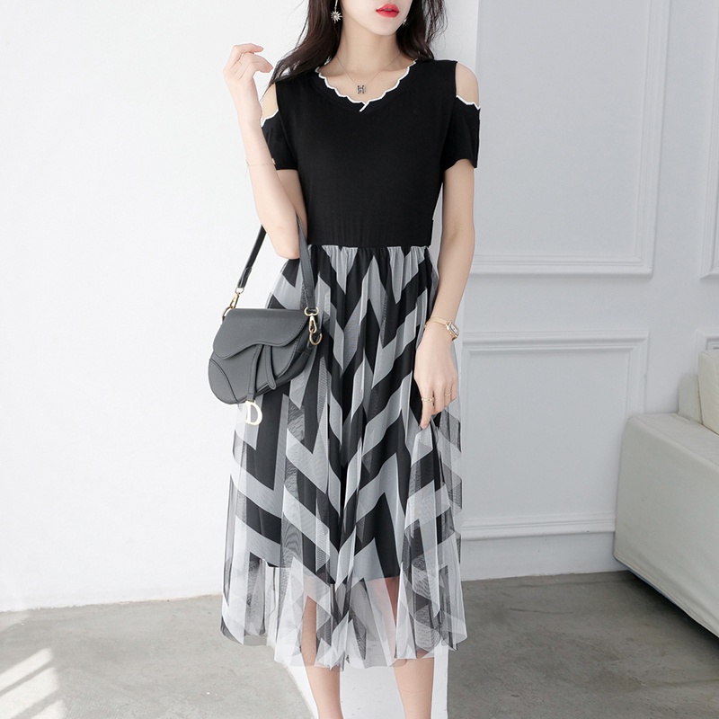 【Elegant】Sweet Short Sleeves Black Knit  Casual Dresses 7491