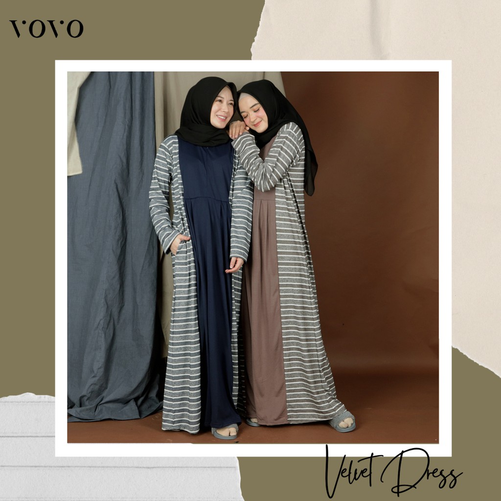 VOVO DRESS KAOS VELVET - Gamis Wanita Remaja Wudhu Busui Friendly Original Modern Polos Kekinian