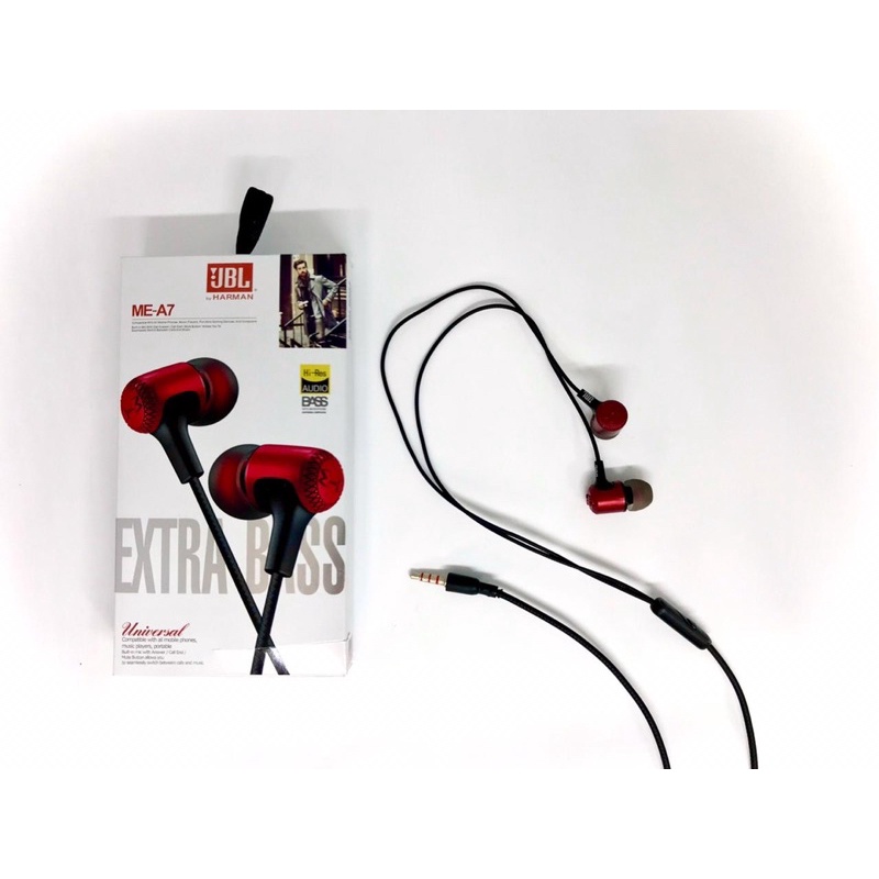 PROMO HANDSFREE ME A7 RED HEADSET EXTRA BASS COMPATIBLE WITH ALL SMARTPHONE