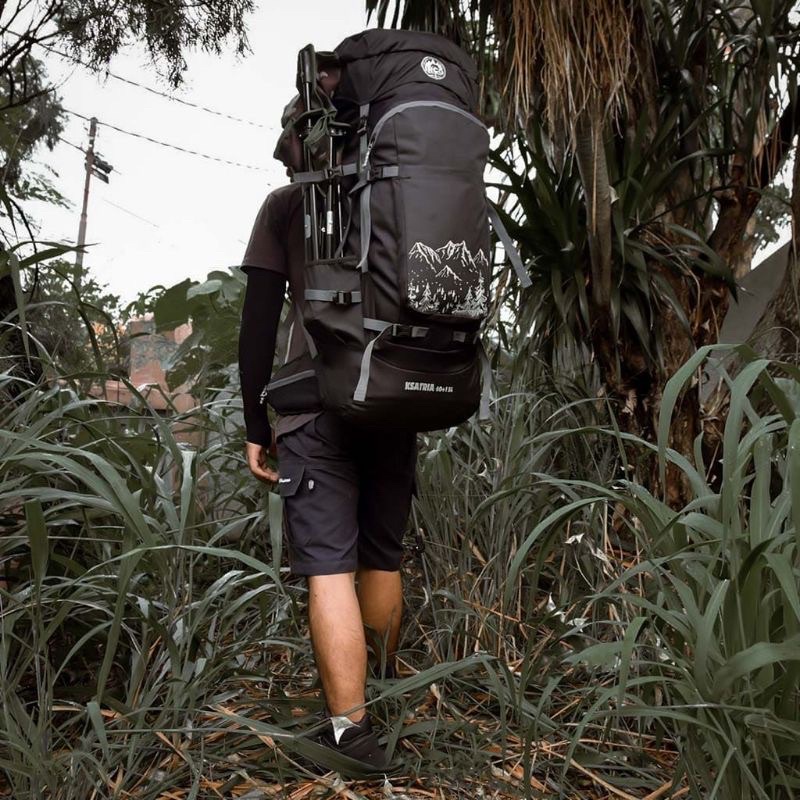 Tas Carrier Gunung 60 Liter Original Gratis Rain Cover - Irco Ksatria Hitam
