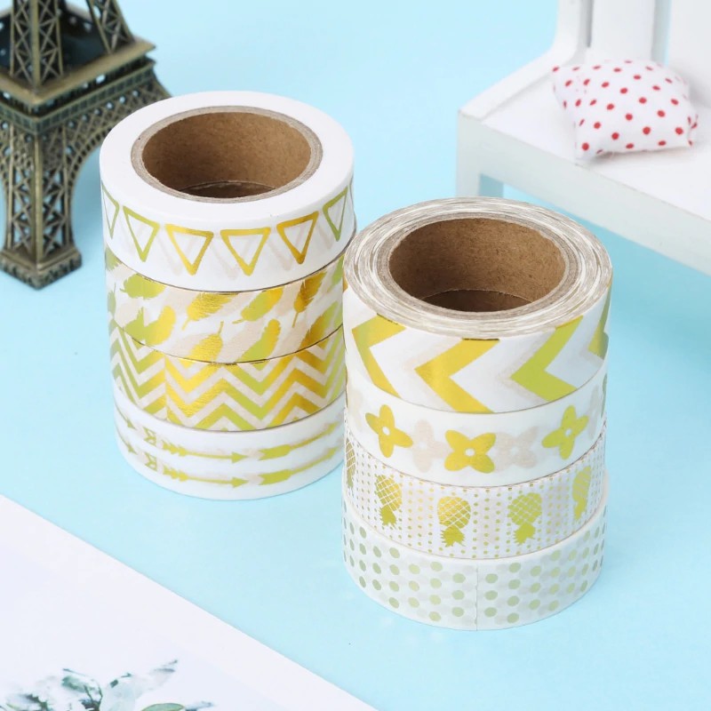 

Ongkir Gratis ya Gold Foil Printing Washi Paper Tape DIY Sticky Adhesive Sticker Decor 15mmx10m