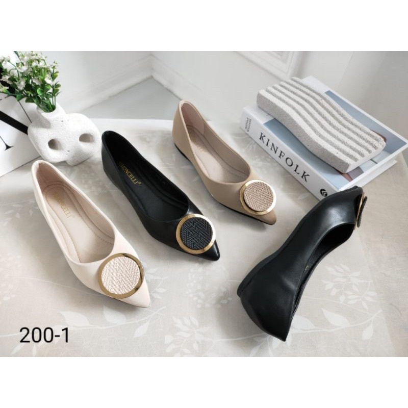 Flatshoes ujung lancip round gasper mix gold by Simoncelli import high quality fashion shoes sepatu 