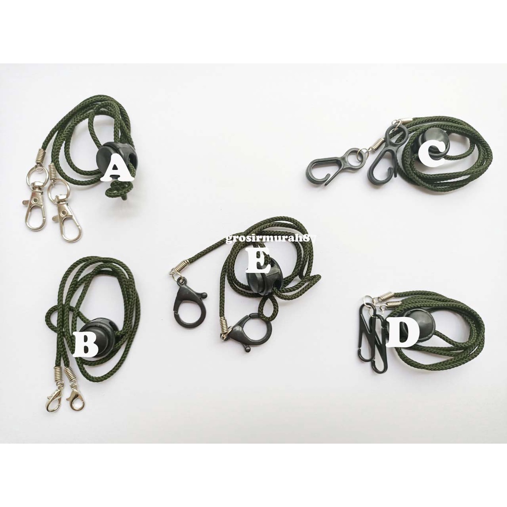 Tali masker dewasa lanyard kalung masker non elastis warna hijau army ready stok cantolan kokot cantolan besi atau plastik