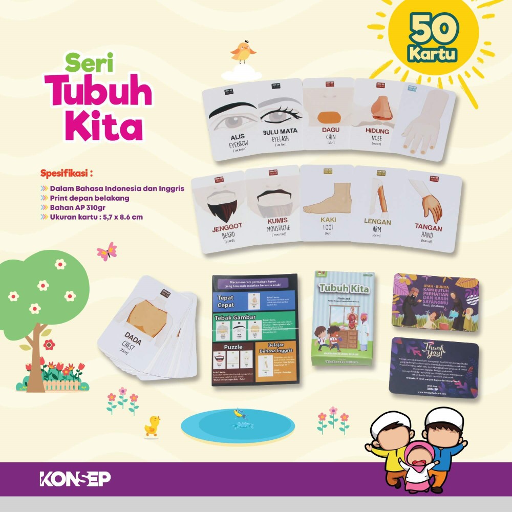 Flash Card Tubuh Kita - Kartu Belajar Anak Bergambar - Konsep Studio Original