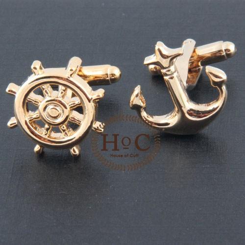 Cufflink Cufflink Cufflinks Manset Kancing Kemeja French Cuff Gold Wheel Anchor