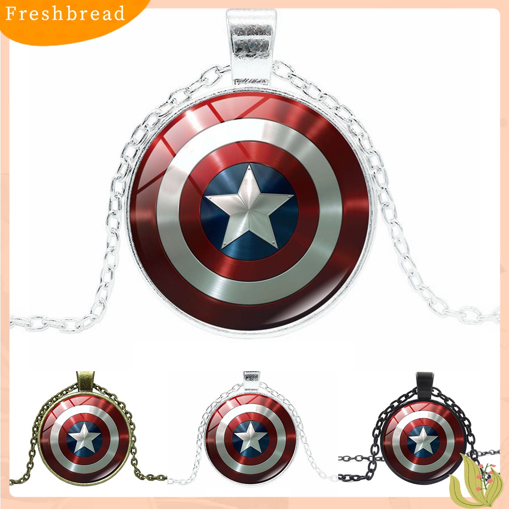 [Fresh] Kalung Rantai dengan Liontin Kaca Cabochon Motif Marvel Avenger Captain America untuk Wanita