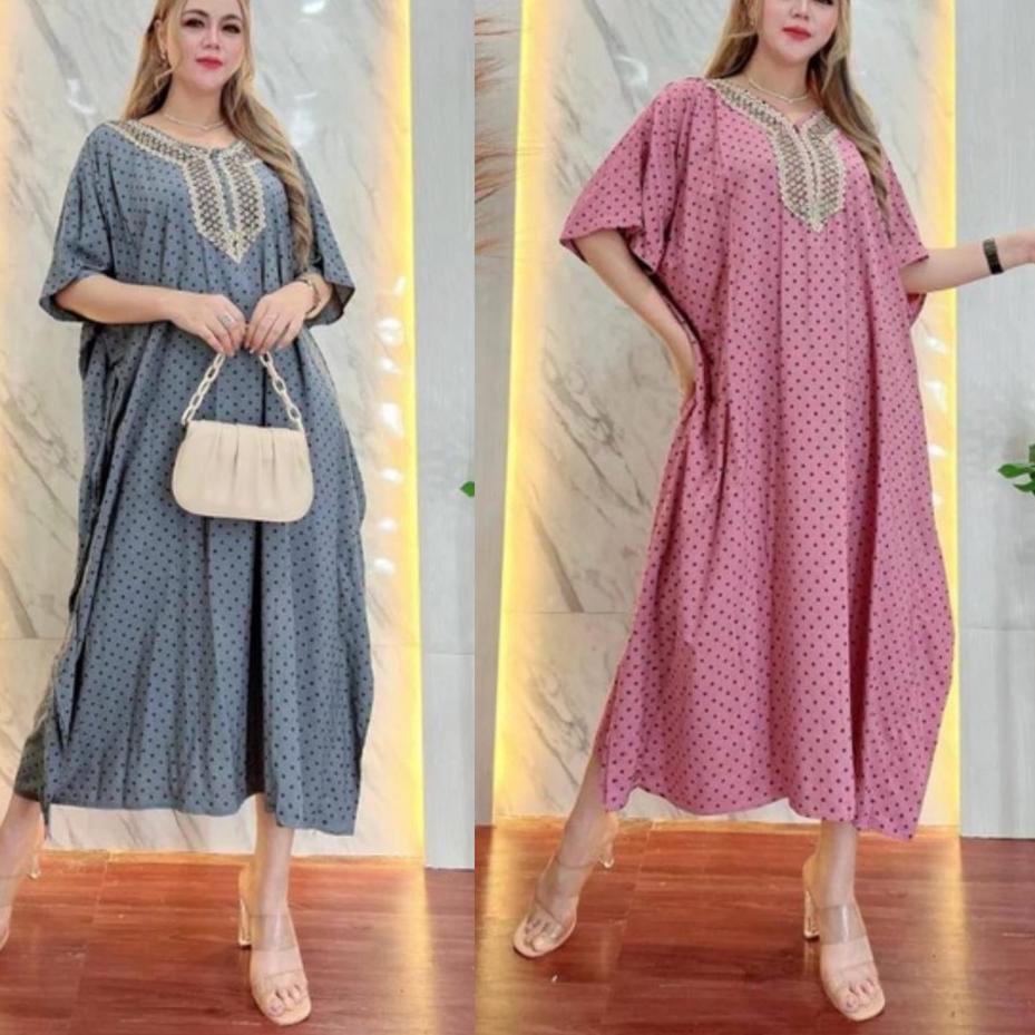 Terlaris.. Kaftan Jumbo Polka Ld 150| Daster Renda Jumbo | Daster Lowo Jumbo Ld 150| Kaftan Arabian 