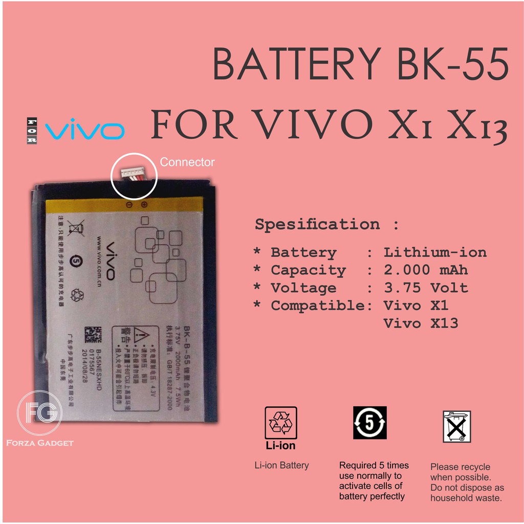 BATTERY DOUBLE POWER VIVO BK B55 FOR VIVO X1  VIVO X13 2000mAh