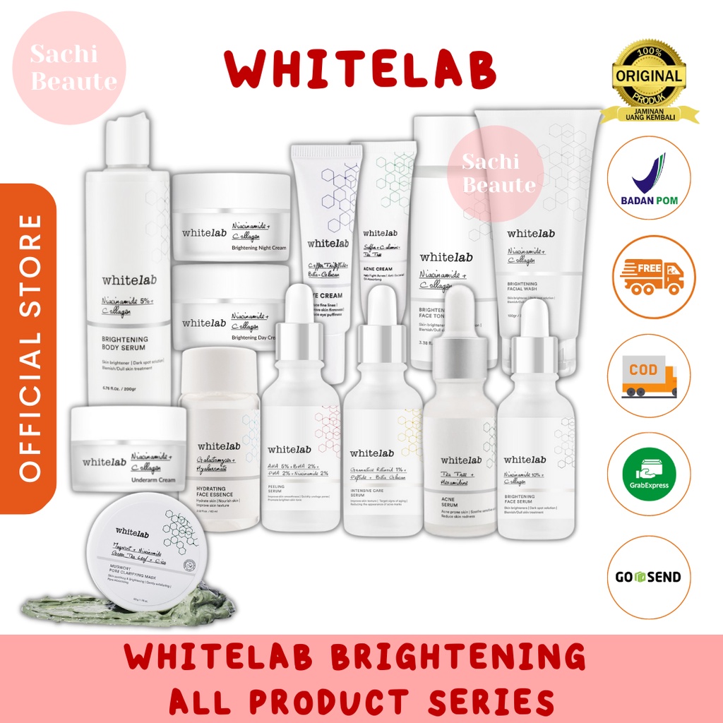 WHITELAB Brightening Serum Niacinamide  / WHITELAB Toner / WHITELAB Facial Foam / WHITELAB Cream Day