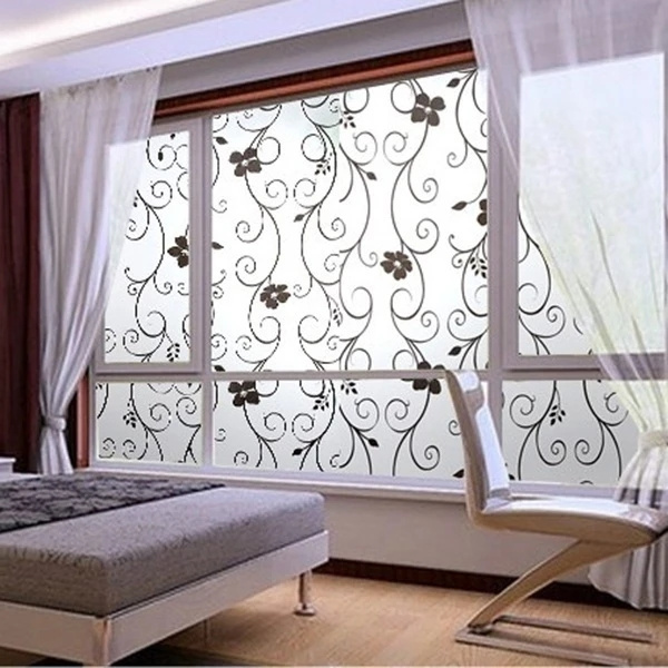 45*100CM Waterproof Anti-UV Insulation Frosted Privacy Floral Removable Window Film / Glass Decoration Self Adhesive Sticker