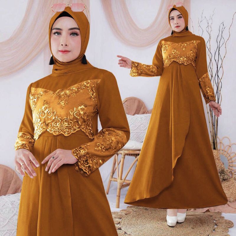 [GAMIS TERBARU] LD 100 BAJU BROKAT TILE KOMBINASI MOSCREPE POLOS/BRUKAT PESTA/KONDANGAN