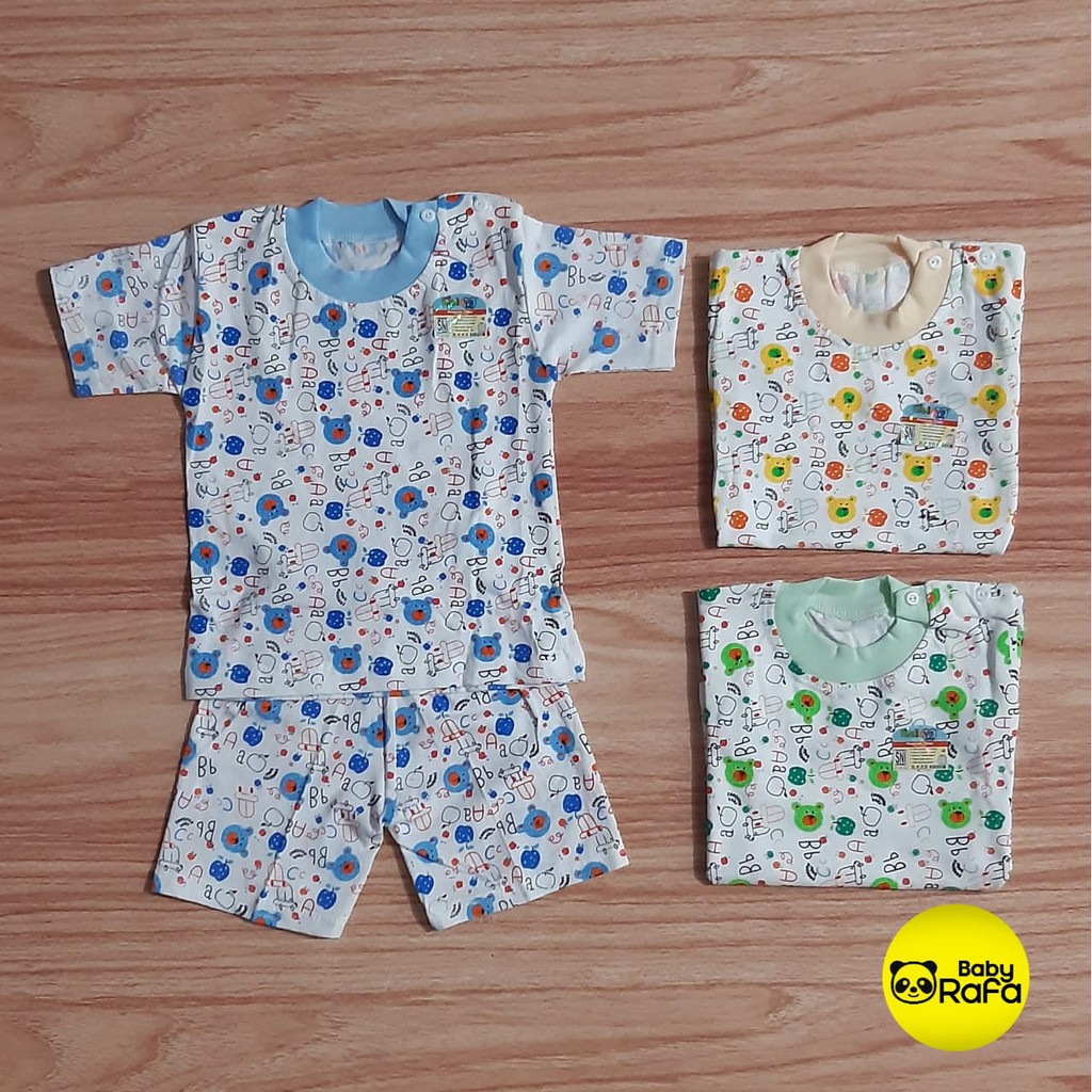 Setelan Baju Bayi Pendek Kancing Bahu 0 - 6 Bulan merk SNI SAFFENDA / FEELLOVEBABY-BEAR ABC