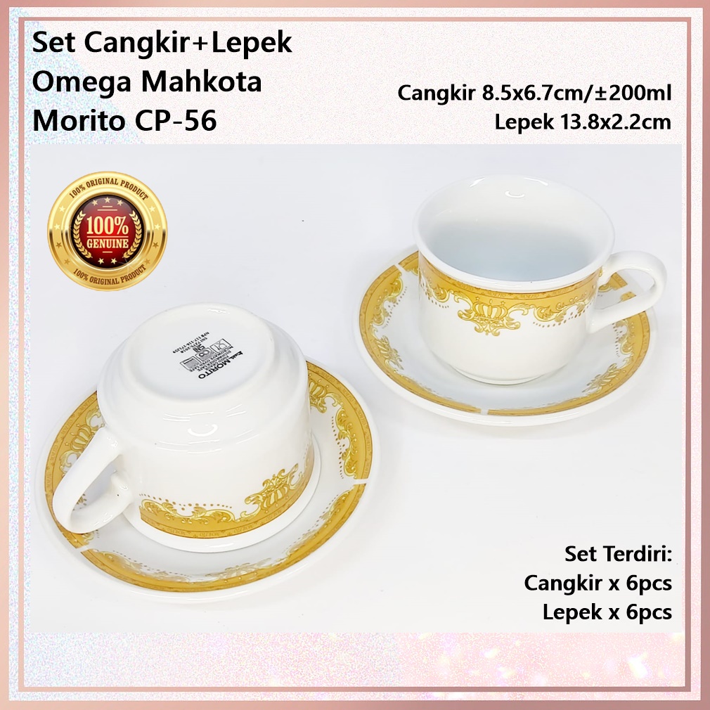 [Set 12pcs] Set Cangkir+Lepek Keramik Omega Mahkota MORITO CP-56