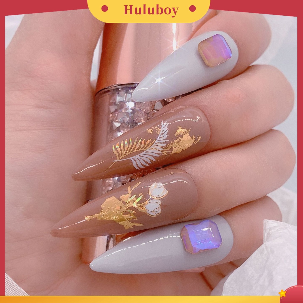 Huluboy Huluboy♡ Stiker Kuku Glitter Efek 3D Ultra Tipis Motif Daun Pohon Bronzing Untuk Manicure