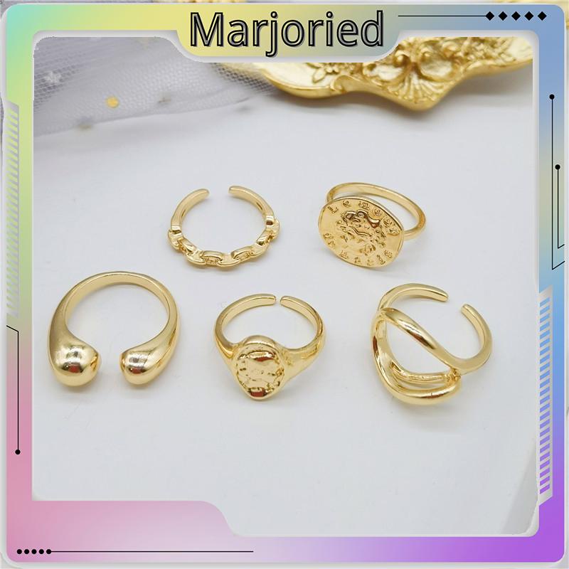 5 Pcs/1Set Cincin Emas punk Aneka Bentuk Gaya Retro Korea Untuk Wanita-MJD