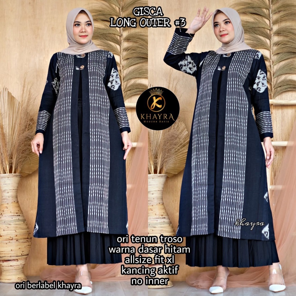 Long Outer Tenun by Butik Batik Solo Bahan Tenun kode GISCA LONG OUTER TENUN